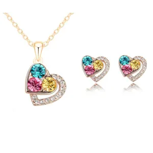 2015 New Arrival Heart Crystal African Fashion Costume Jewelry Sets for Women Pendants Necklace Earrings Sets