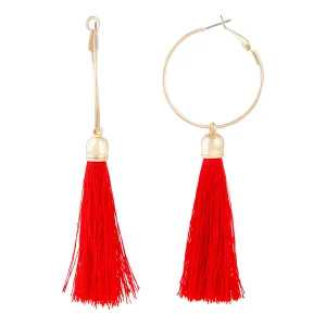 Red Gold Tassel Hoop Earring